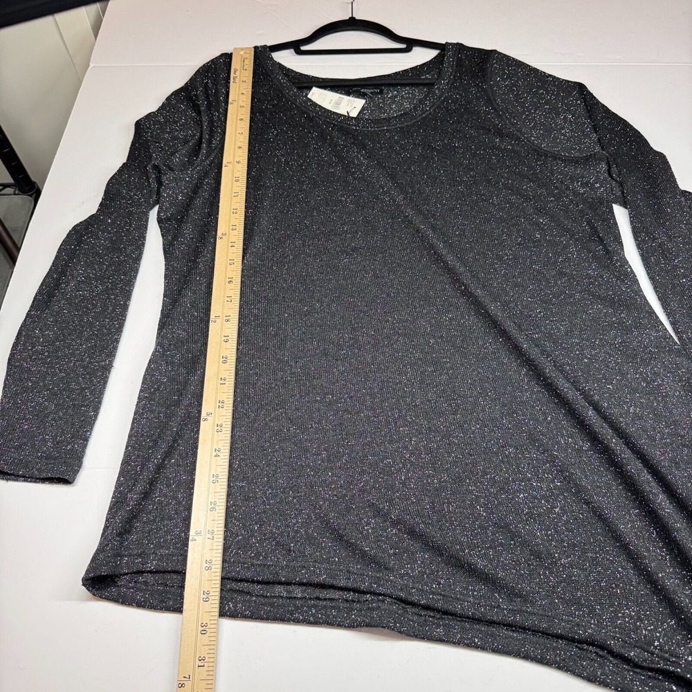 Lane Bryant Black Silver Shimmer Top NEW Sz 18/20 Asymmetric Tunic Lagenlook - Picture 7 of 12